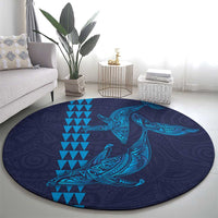 Aloha Hawaii Whale Kakau and Polynesian Tattoo Round Carpet Dark Navy Color LT03 - Polynesian Pride