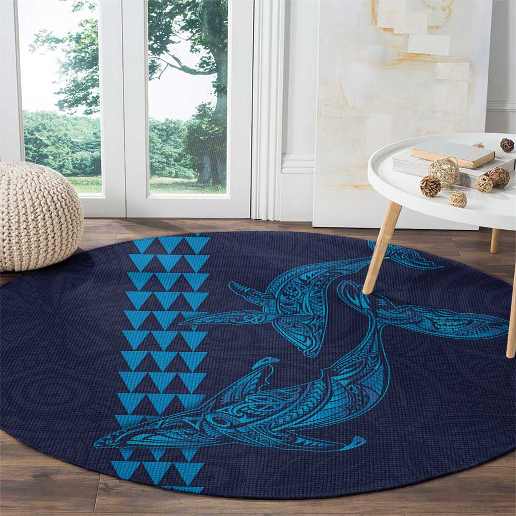Aloha Hawaii Whale Kakau and Polynesian Tattoo Round Carpet Dark Navy Color LT03 - Polynesian Pride