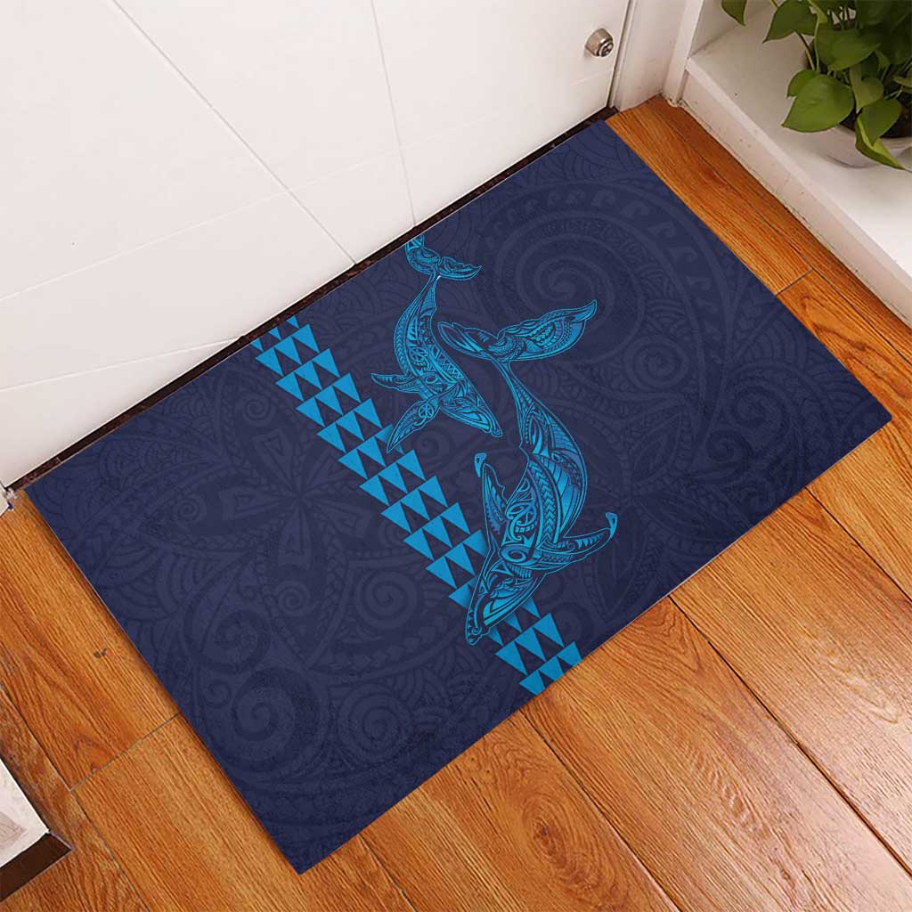 Aloha Hawaii Whale Kakau and Polynesian Tattoo Rubber Doormat Dark Navy Color LT03 - Polynesian Pride
