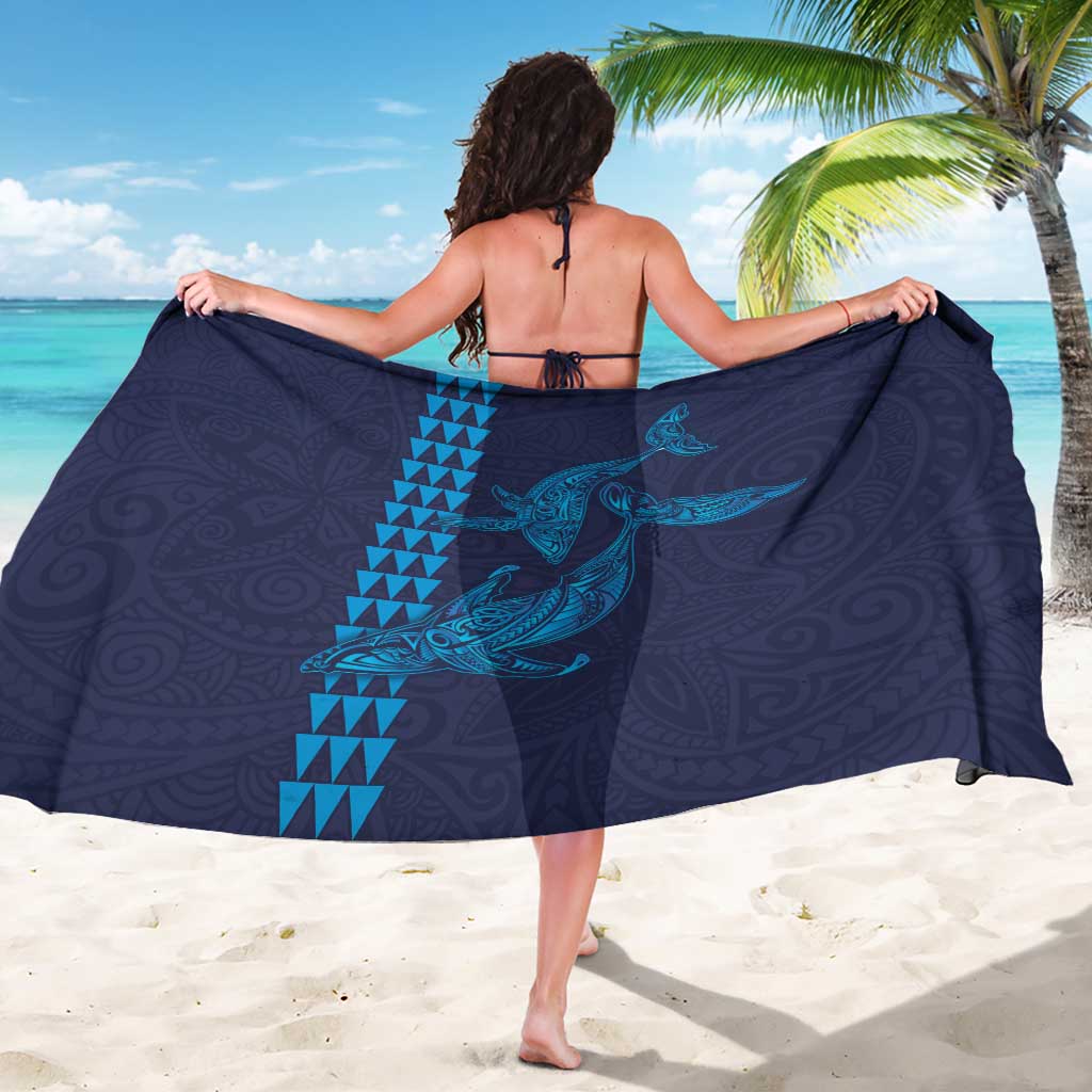 Aloha Hawaii Whale Kakau and Polynesian Tattoo Sarong Dark Navy Color