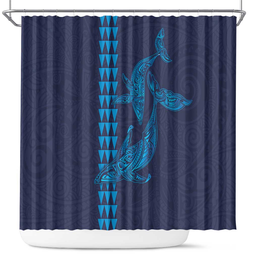 Aloha Hawaii Whale Kakau and Polynesian Tattoo Shower Curtain Dark Navy Color LT03 Dark Navy - Polynesian Pride