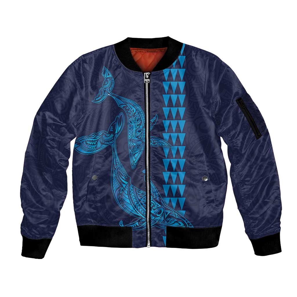 Aloha Hawaii Whale Kakau and Polynesian Tattoo Sleeve Zip Bomber Jacket Dark Navy Color LT03 Unisex Dark Navy - Polynesian Pride