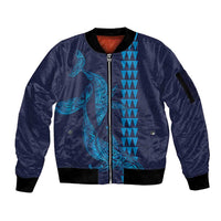 Aloha Hawaii Whale Kakau and Polynesian Tattoo Sleeve Zip Bomber Jacket Dark Navy Color LT03 Unisex Dark Navy - Polynesian Pride