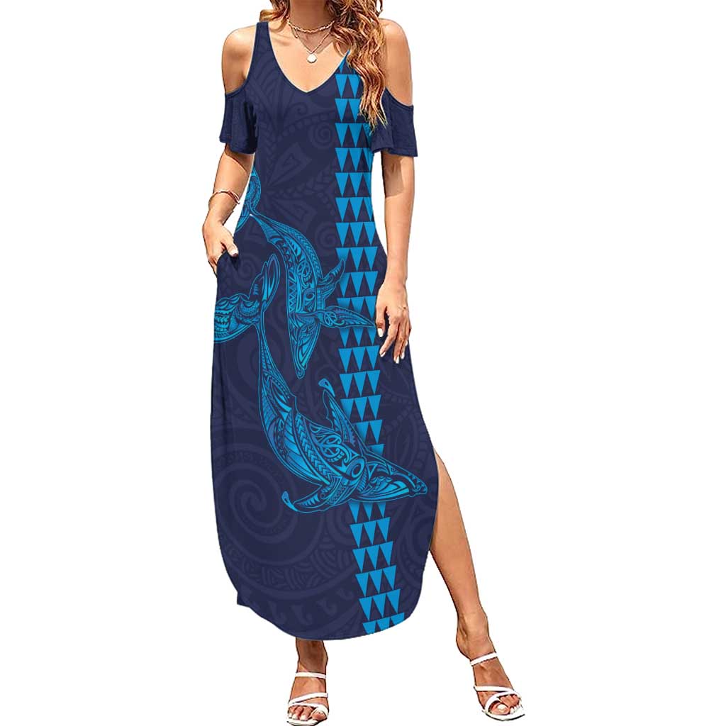 Aloha Hawaii Whale Kakau and Polynesian Tattoo Summer Maxi Dress Dark Navy Color LT03 Women Dark Navy - Polynesian Pride