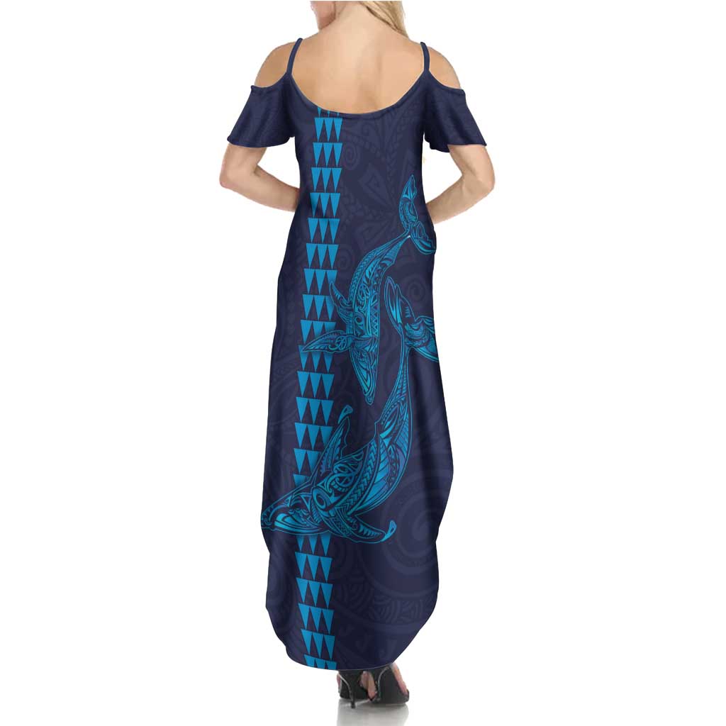 Aloha Hawaii Whale Kakau and Polynesian Tattoo Summer Maxi Dress Dark Navy Color LT03 - Polynesian Pride