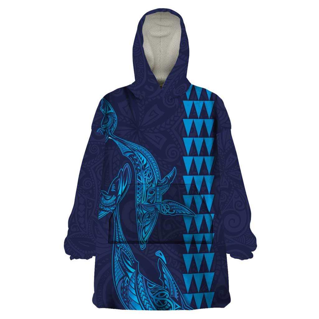 Aloha Hawaii Whale Kakau and Polynesian Tattoo Wearable Blanket Hoodie Dark Navy Color LT03 One Size Dark Navy - Polynesian Pride