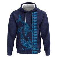 Aloha Hawaii Whale Kakau and Polynesian Tattoo Zip Hoodie Dark Navy Color