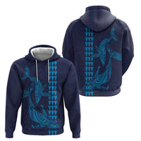 Aloha Hawaii Whale Kakau and Polynesian Tattoo Zip Hoodie Dark Navy Color