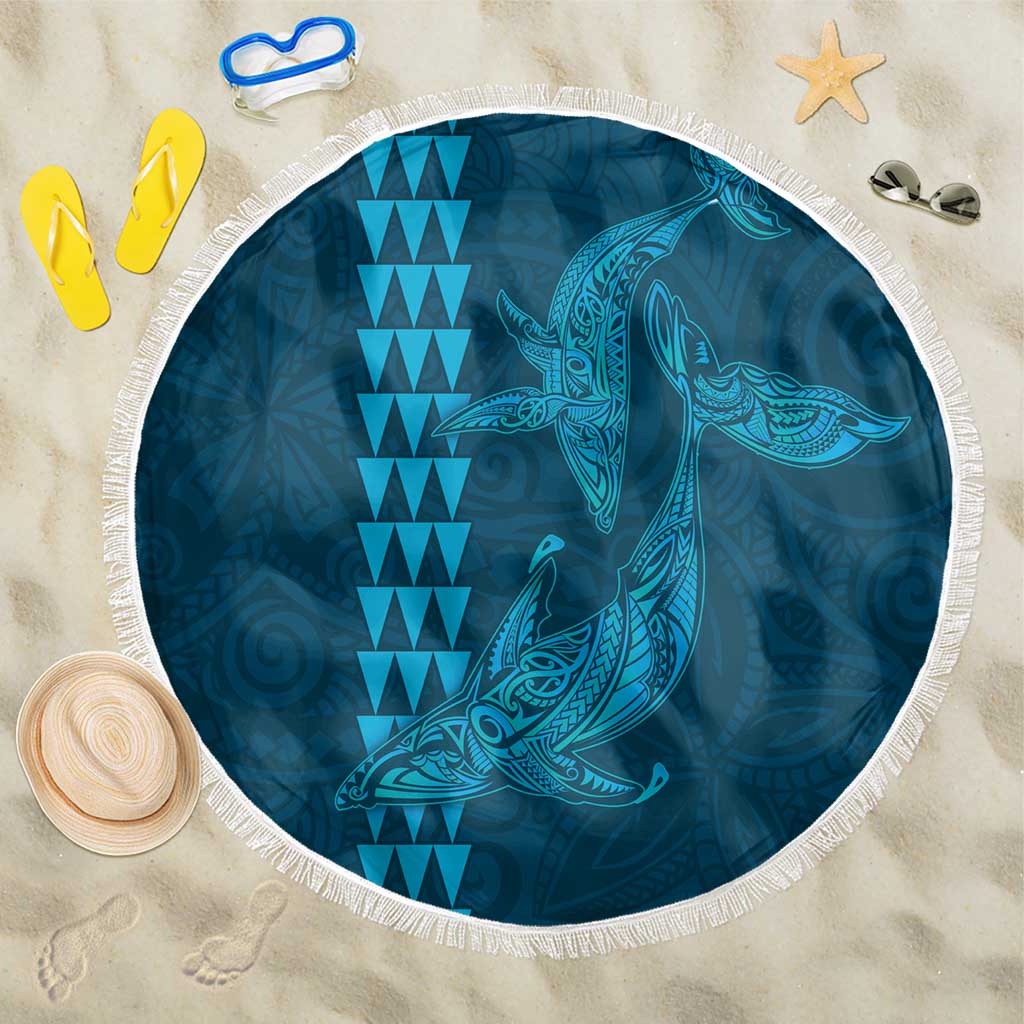Aloha Hawaii Whale Kakau and Polynesian Tattoo Beach Blanket Light Blue Color LT03 One Size 150cm Light Blue - Polynesian Pride
