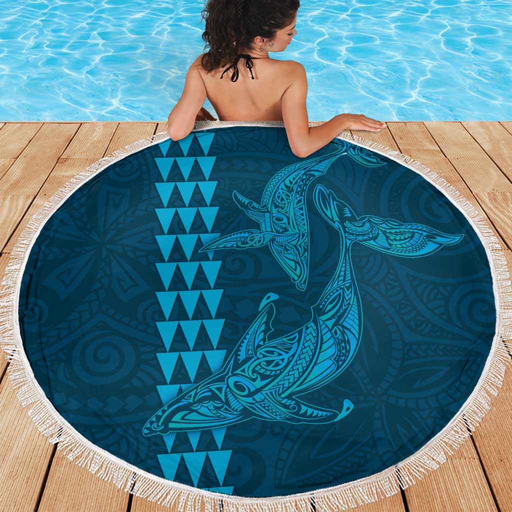 Aloha Hawaii Whale Kakau and Polynesian Tattoo Beach Blanket Light Blue Color