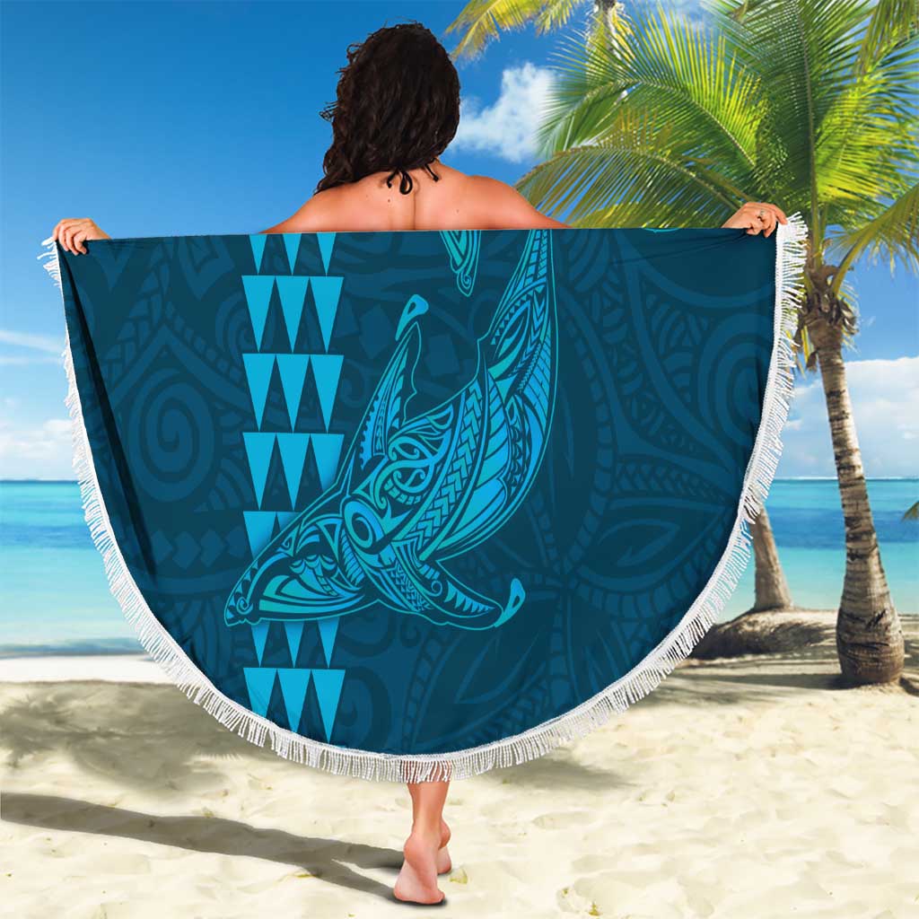 Aloha Hawaii Whale Kakau and Polynesian Tattoo Beach Blanket Light Blue Color