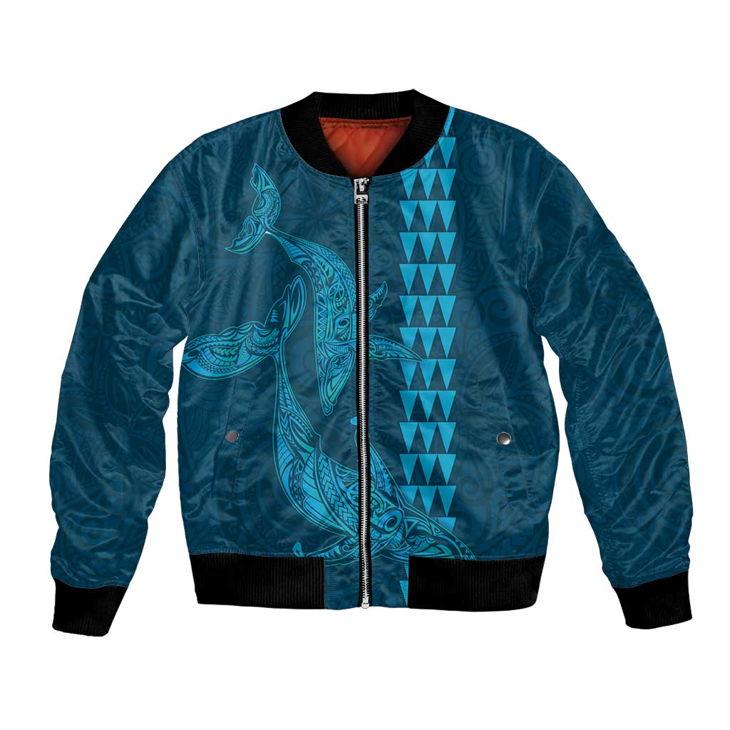 Aloha Hawaii Whale Kakau and Polynesian Tattoo Bomber Jacket Light Blue Color LT03 Unisex Light Blue - Polynesian Pride