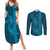Aloha Hawaii Whale Kakau and Polynesian Tattoo Couples Matching Summer Maxi Dress and Long Sleeve Button Shirt Light Blue Color
