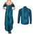 Aloha Hawaii Whale Kakau and Polynesian Tattoo Couples Matching Summer Maxi Dress and Long Sleeve Button Shirt Light Blue Color