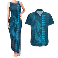 Aloha Hawaii Whale Kakau and Polynesian Tattoo Couples Matching Tank Maxi Dress and Hawaiian Shirt Light Blue Color LT03 Light Blue - Polynesian Pride