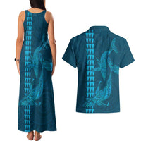 Aloha Hawaii Whale Kakau and Polynesian Tattoo Couples Matching Tank Maxi Dress and Hawaiian Shirt Light Blue Color LT03 - Polynesian Pride