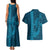 Aloha Hawaii Whale Kakau and Polynesian Tattoo Couples Matching Tank Maxi Dress and Hawaiian Shirt Light Blue Color