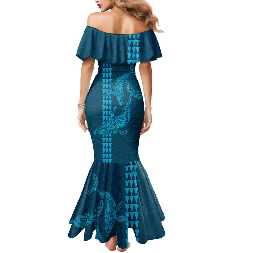 Aloha Hawaii Whale Kakau and Polynesian Tattoo Family Matching Mermaid Dress and Hawaiian Shirt Light Blue Color LT03 - Polynesian Pride