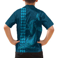Aloha Hawaii Whale Kakau and Polynesian Tattoo Family Matching Off The Shoulder Long Sleeve Dress and Hawaiian Shirt Light Blue Color LT03 - Polynesian Pride