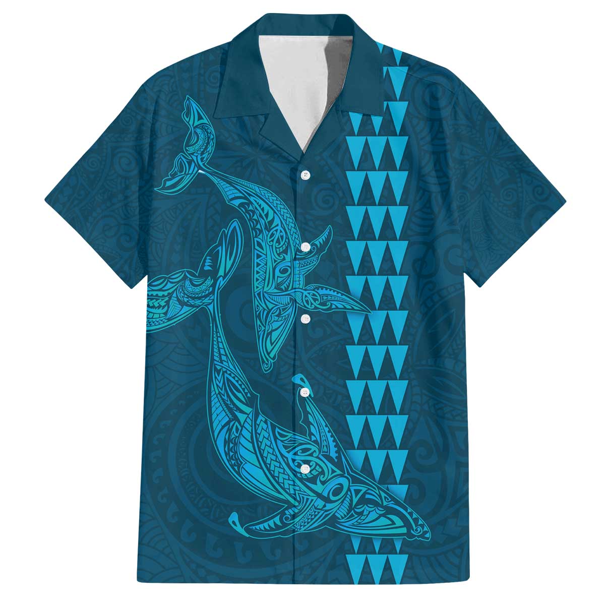 Aloha Hawaii Whale Kakau and Polynesian Tattoo Family Matching Off The Shoulder Long Sleeve Dress and Hawaiian Shirt Light Blue Color LT03 Dad's Shirt - Short Sleeve Light Blue - Polynesian Pride