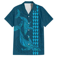 Aloha Hawaii Whale Kakau and Polynesian Tattoo Family Matching Off The Shoulder Long Sleeve Dress and Hawaiian Shirt Light Blue Color LT03 Dad's Shirt - Short Sleeve Light Blue - Polynesian Pride
