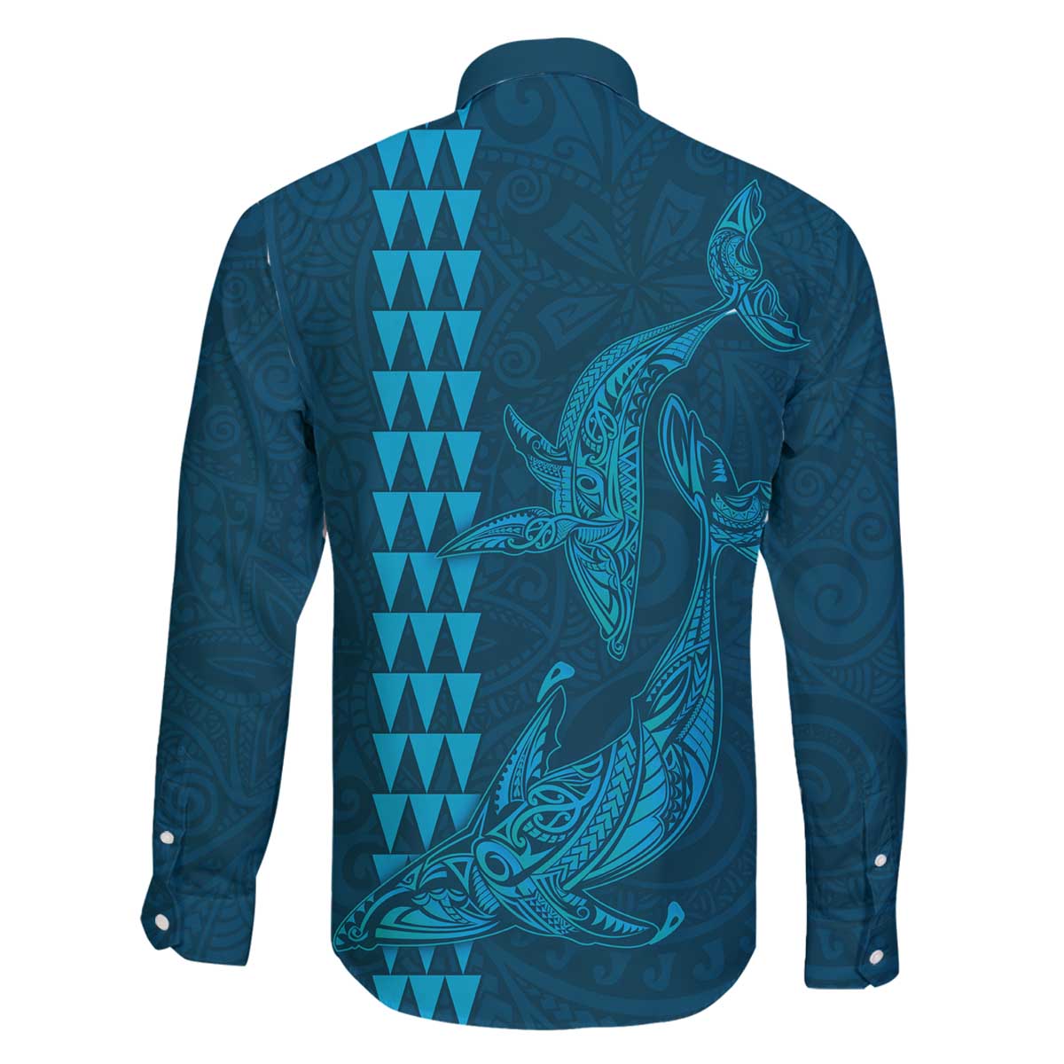 Aloha Hawaii Whale Kakau and Polynesian Tattoo Family Matching Off The Shoulder Long Sleeve Dress and Hawaiian Shirt Light Blue Color LT03 - Polynesian Pride