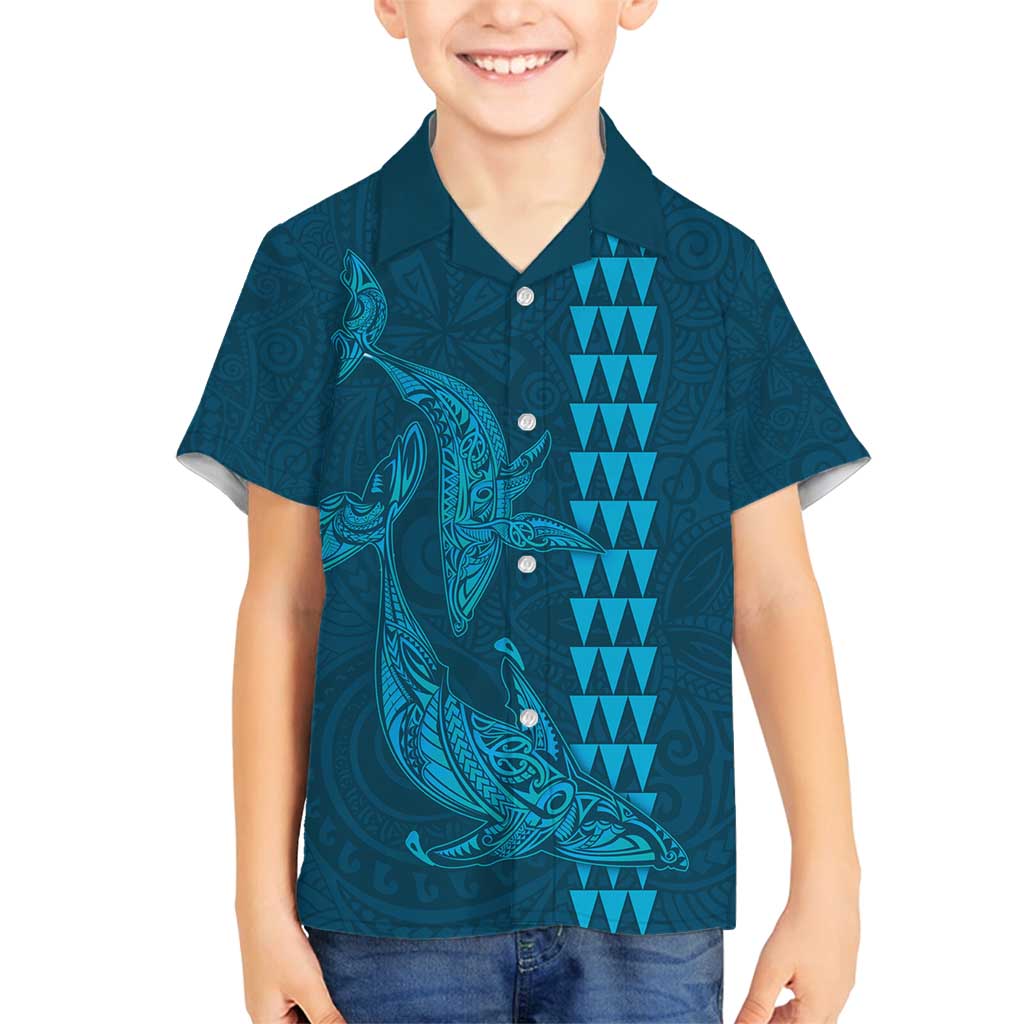 Aloha Hawaii Whale Kakau and Polynesian Tattoo Family Matching Summer Maxi Dress and Hawaiian Shirt Light Blue Color LT03 Son's Shirt Light Blue - Polynesian Pride