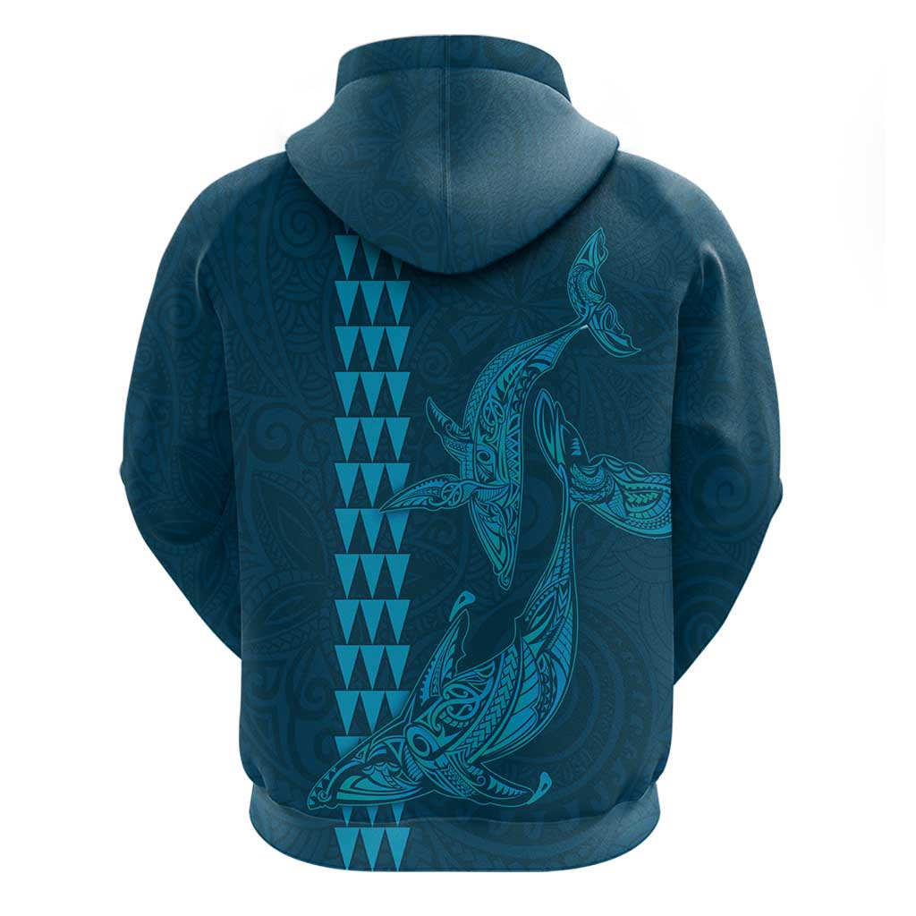 Aloha Hawaii Whale Kakau and Polynesian Tattoo Hoodie Light Blue Color