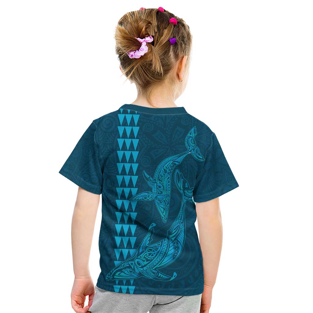 Aloha Hawaii Whale Kakau and Polynesian Tattoo Kid T Shirt Light Blue Color