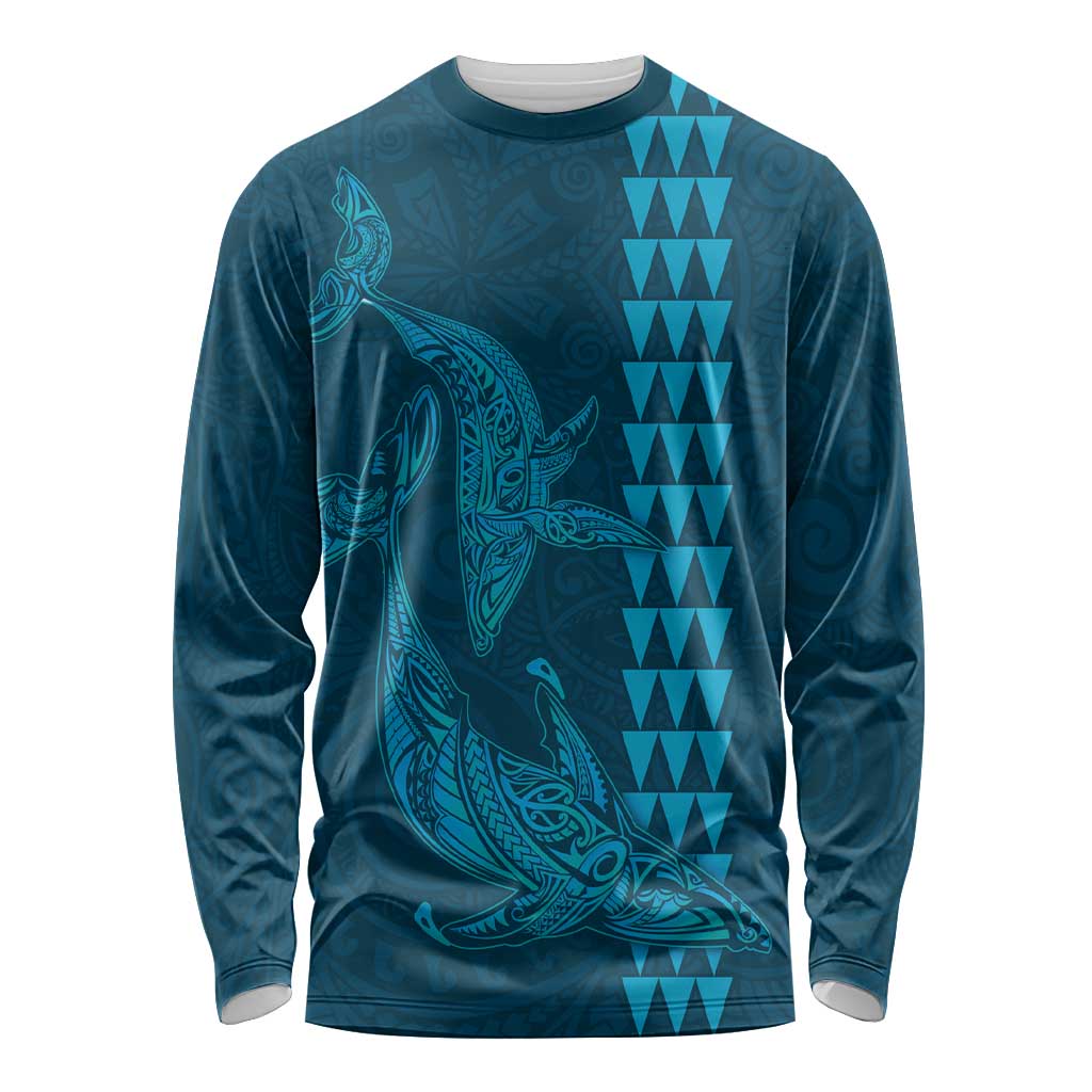 Aloha Hawaii Whale Kakau and Polynesian Tattoo Long Sleeve Shirt Light Blue Color LT03 Unisex Light Blue - Polynesian Pride