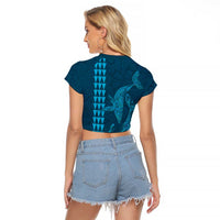 Aloha Hawaii Whale Kakau and Polynesian Tattoo Raglan Cropped T Shirt Light Blue Color LT03 - Polynesian Pride