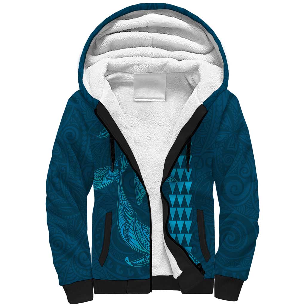 Aloha Hawaii Whale Kakau and Polynesian Tattoo Sherpa Hoodie Light Blue Color LT03 Unisex Light Blue - Polynesian Pride