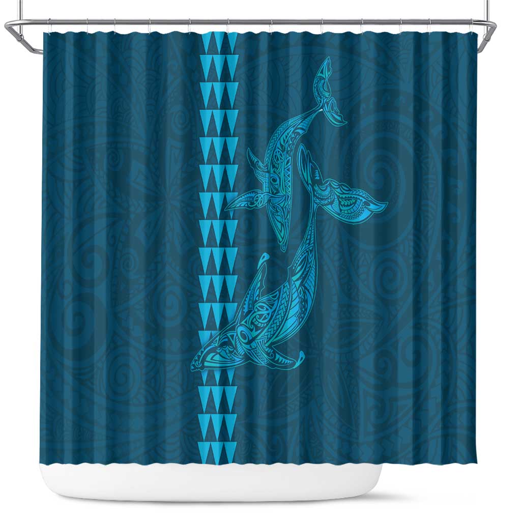 Aloha Hawaii Whale Kakau and Polynesian Tattoo Shower Curtain Light Blue Color LT03 Light Blue - Polynesian Pride