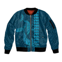 Aloha Hawaii Whale Kakau and Polynesian Tattoo Sleeve Zip Bomber Jacket Light Blue Color LT03 Unisex Light Blue - Polynesian Pride
