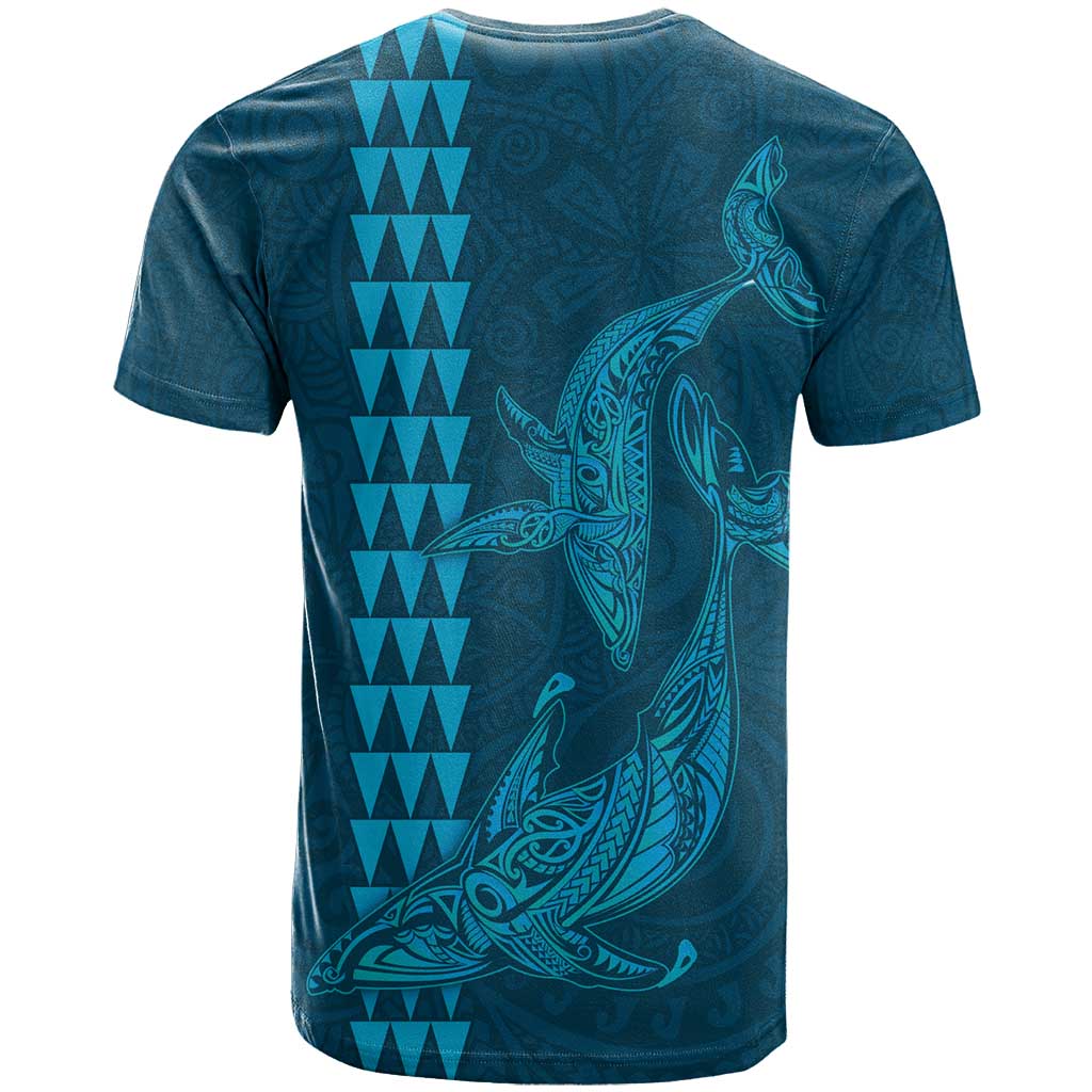 Aloha Hawaii Whale Kakau and Polynesian Tattoo T Shirt Light Blue Color
