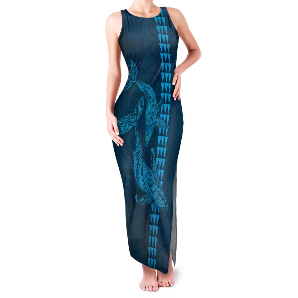 Aloha Hawaii Whale Kakau and Polynesian Tattoo Tank Maxi Dress Light Blue Color LT03 Women Light Blue - Polynesian Pride