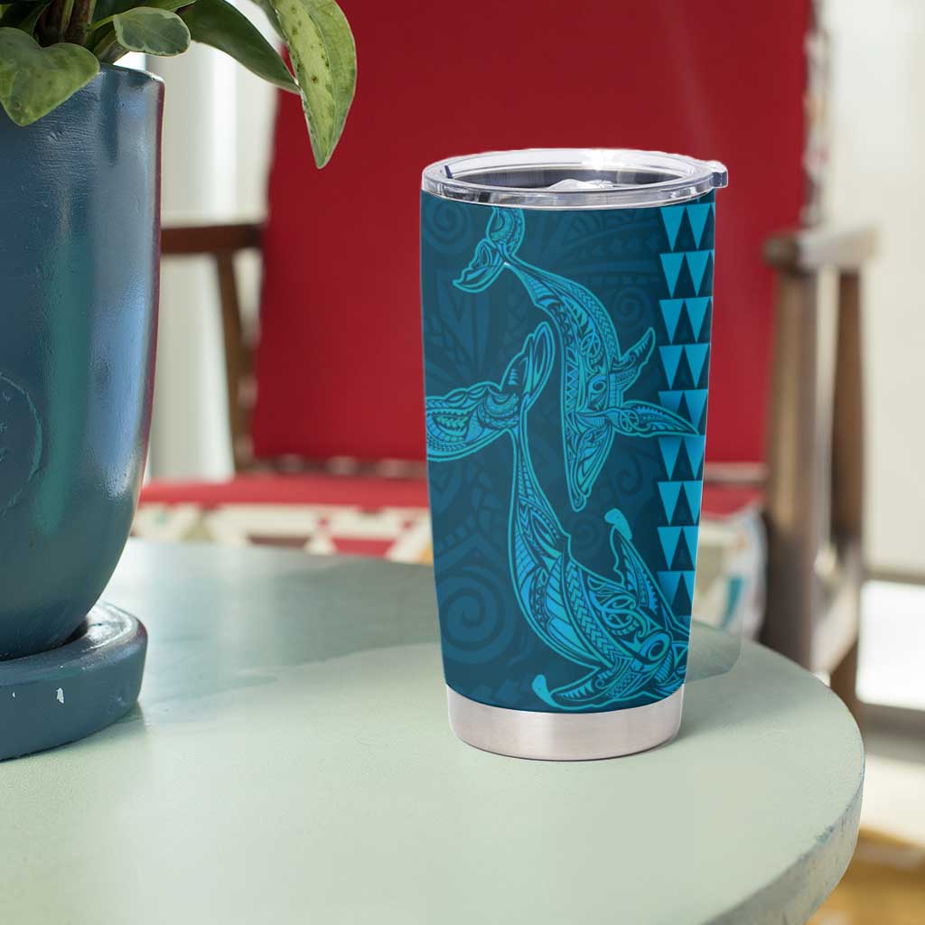 Aloha Hawaii Whale Kakau and Polynesian Tattoo Tumbler Cup Light Blue Color