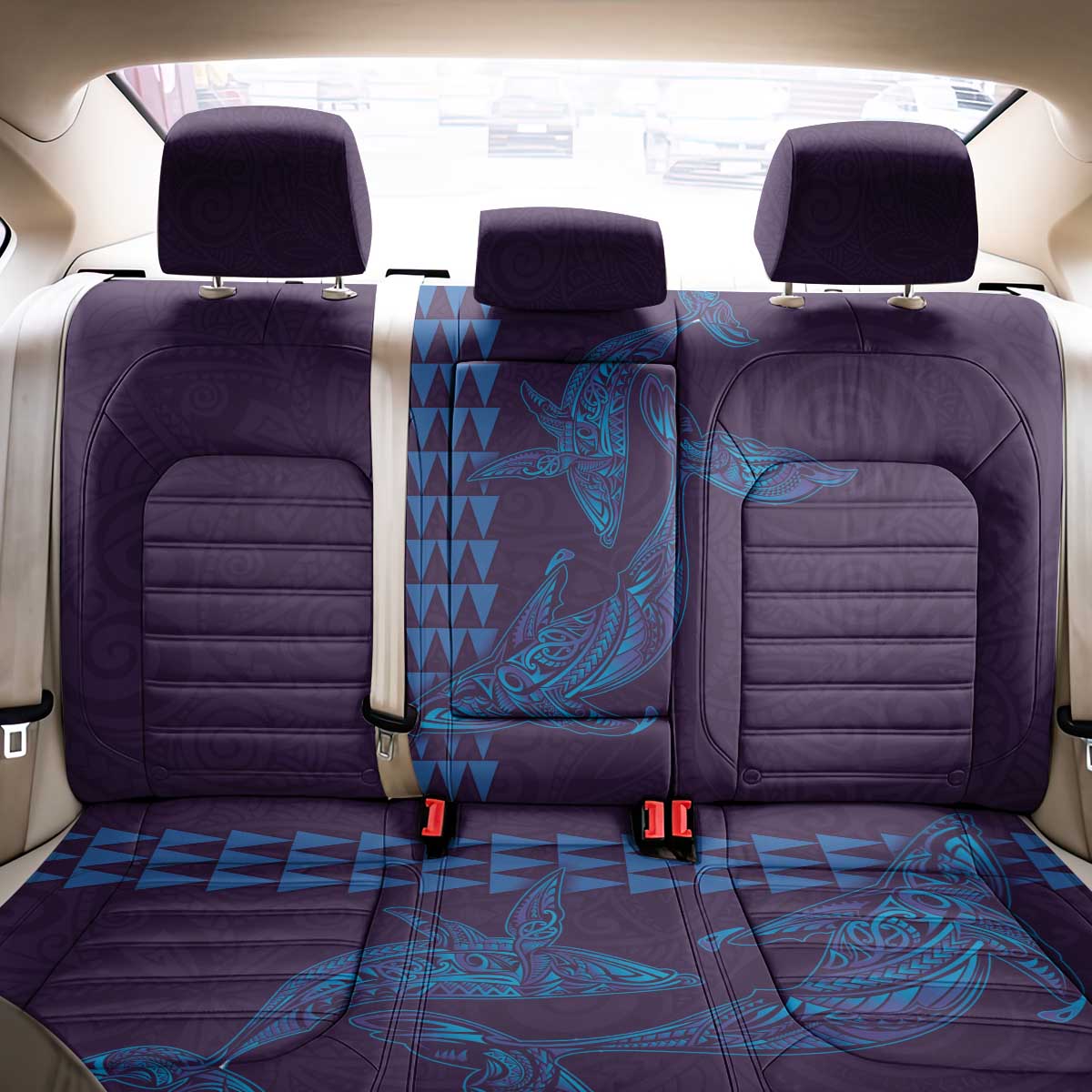 Aloha Hawaii Whale Kakau and Polynesian Tattoo Back Car Seat Cover Purple Color