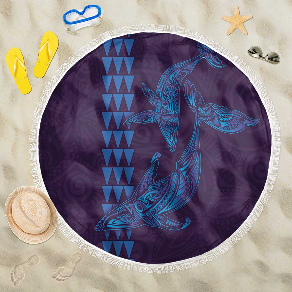 Aloha Hawaii Whale Kakau and Polynesian Tattoo Beach Blanket Purple Color