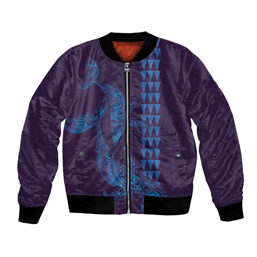 Aloha Hawaii Whale Kakau and Polynesian Tattoo Bomber Jacket Purple Color LT03 Unisex Purple - Polynesian Pride