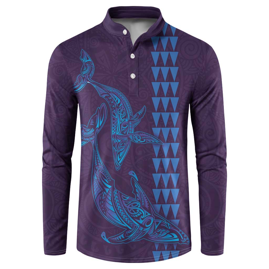 Aloha Hawaii Whale Kakau and Polynesian Tattoo Button Sweatshirt Purple Color