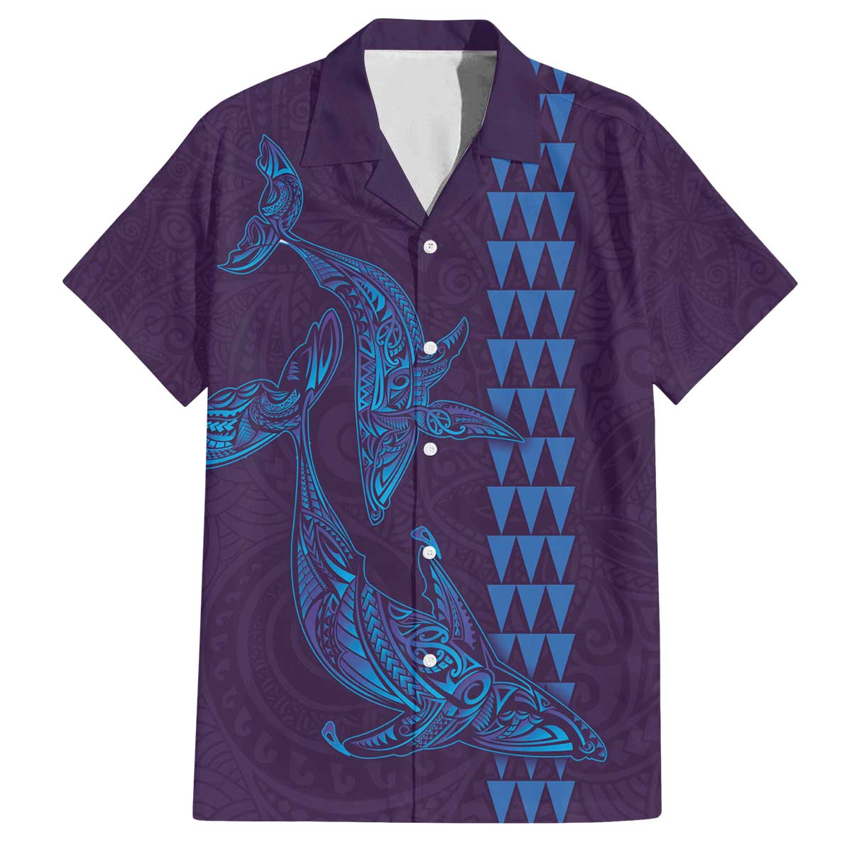 Aloha Hawaii Whale Kakau and Polynesian Tattoo Family Matching Off Shoulder Short Dress and Hawaiian Shirt Purple Color