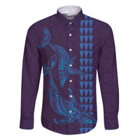Aloha Hawaii Whale Kakau and Polynesian Tattoo Family Matching Summer Maxi Dress and Hawaiian Shirt Purple Color LT03 Dad's Shirt - Long Sleeve Purple - Polynesian Pride
