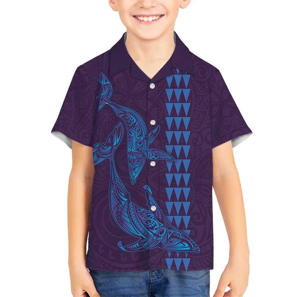 Aloha Hawaii Whale Kakau and Polynesian Tattoo Family Matching Summer Maxi Dress and Hawaiian Shirt Purple Color LT03 Son's Shirt Purple - Polynesian Pride