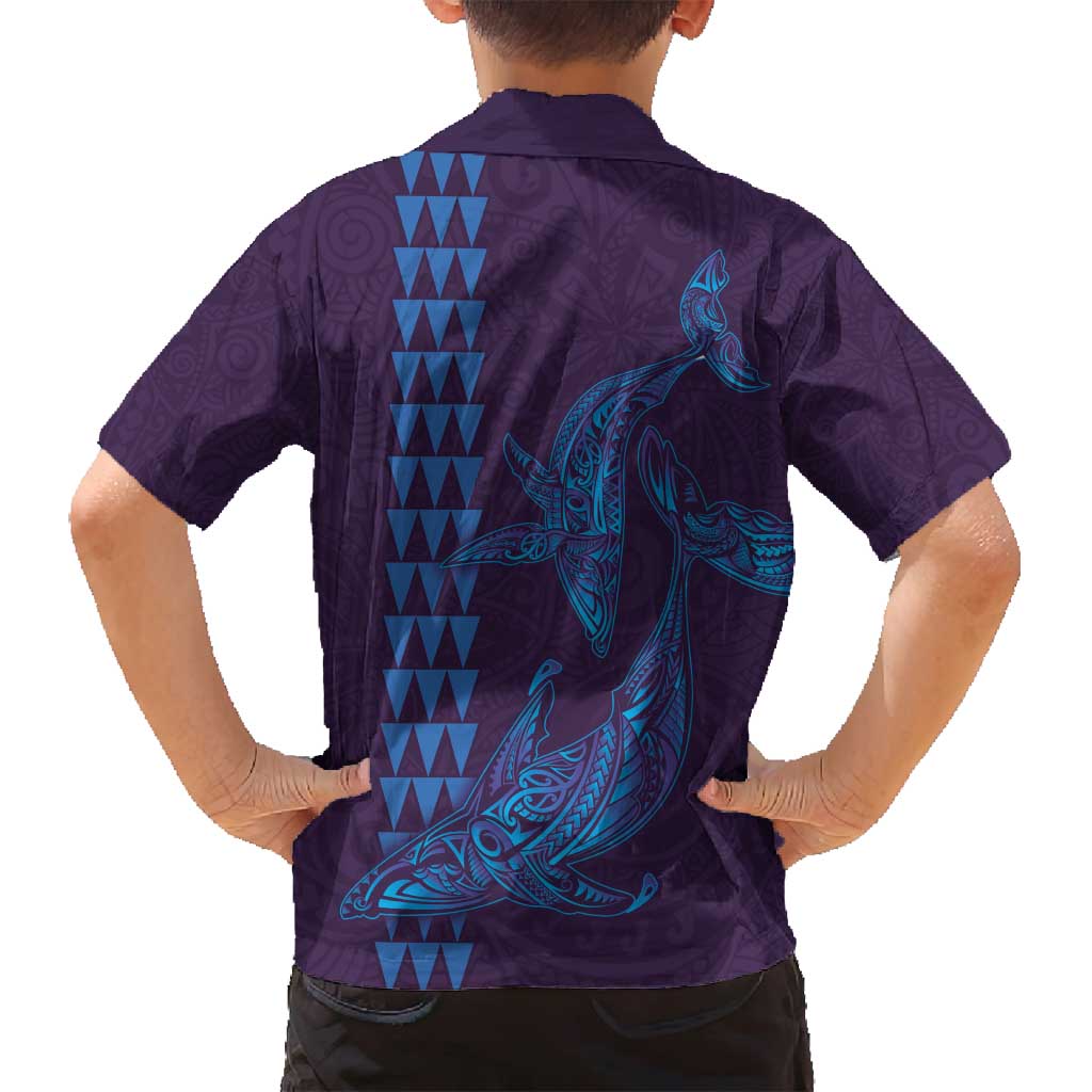 Aloha Hawaii Whale Kakau and Polynesian Tattoo Family Matching Tank Maxi Dress and Hawaiian Shirt Purple Color LT03 - Polynesian Pride