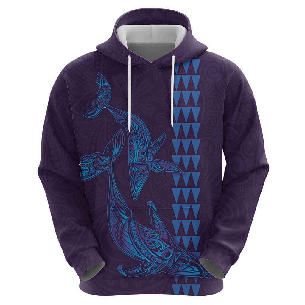 Aloha Hawaii Whale Kakau and Polynesian Tattoo Hoodie Purple Color