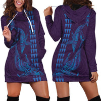 Aloha Hawaii Whale Kakau and Polynesian Tattoo Hoodie Dress Purple Color