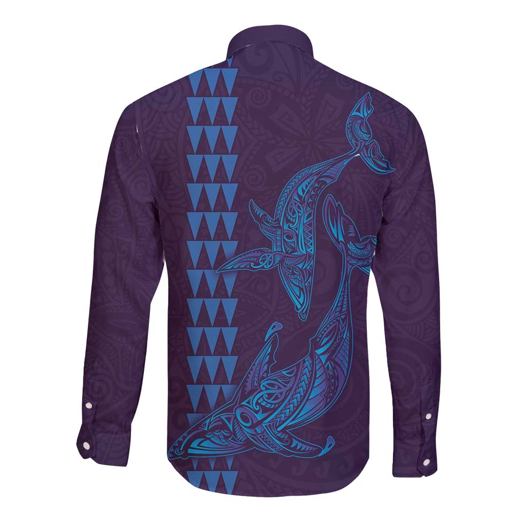 Aloha Hawaii Whale Kakau and Polynesian Tattoo Long Sleeve Button Shirt Purple Color LT03 - Polynesian Pride