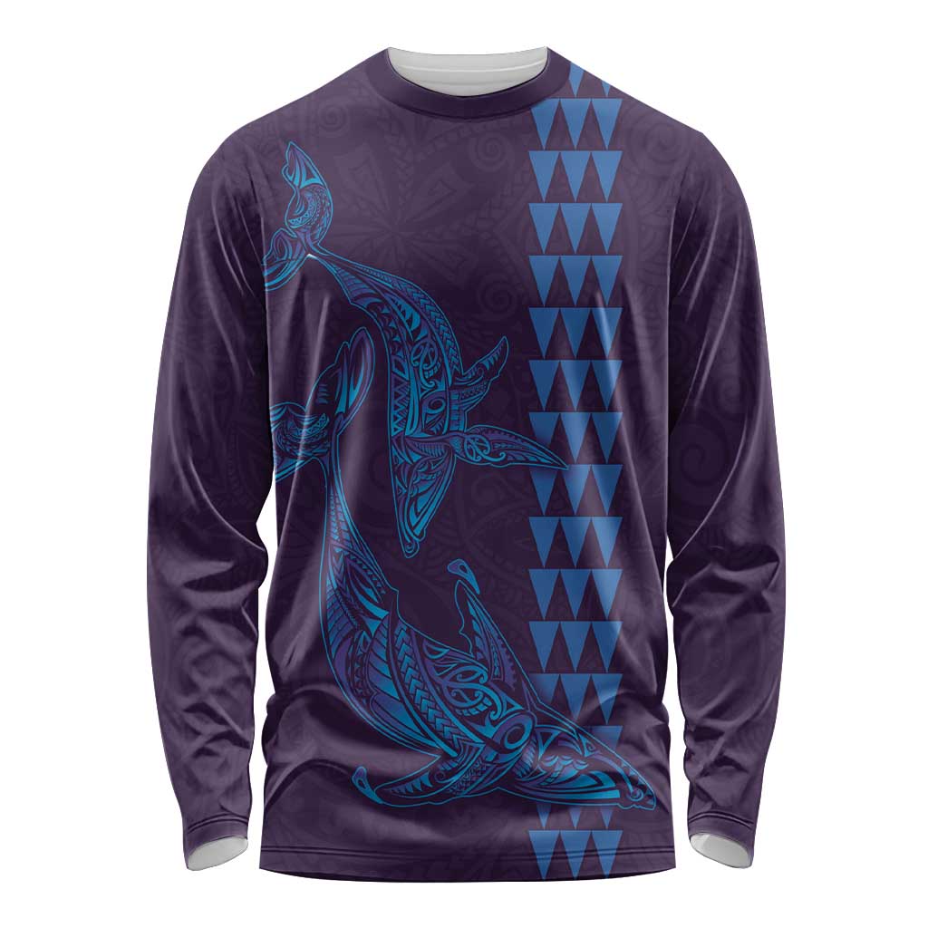 Aloha Hawaii Whale Kakau and Polynesian Tattoo Long Sleeve Shirt Purple Color LT03 Unisex Purple - Polynesian Pride