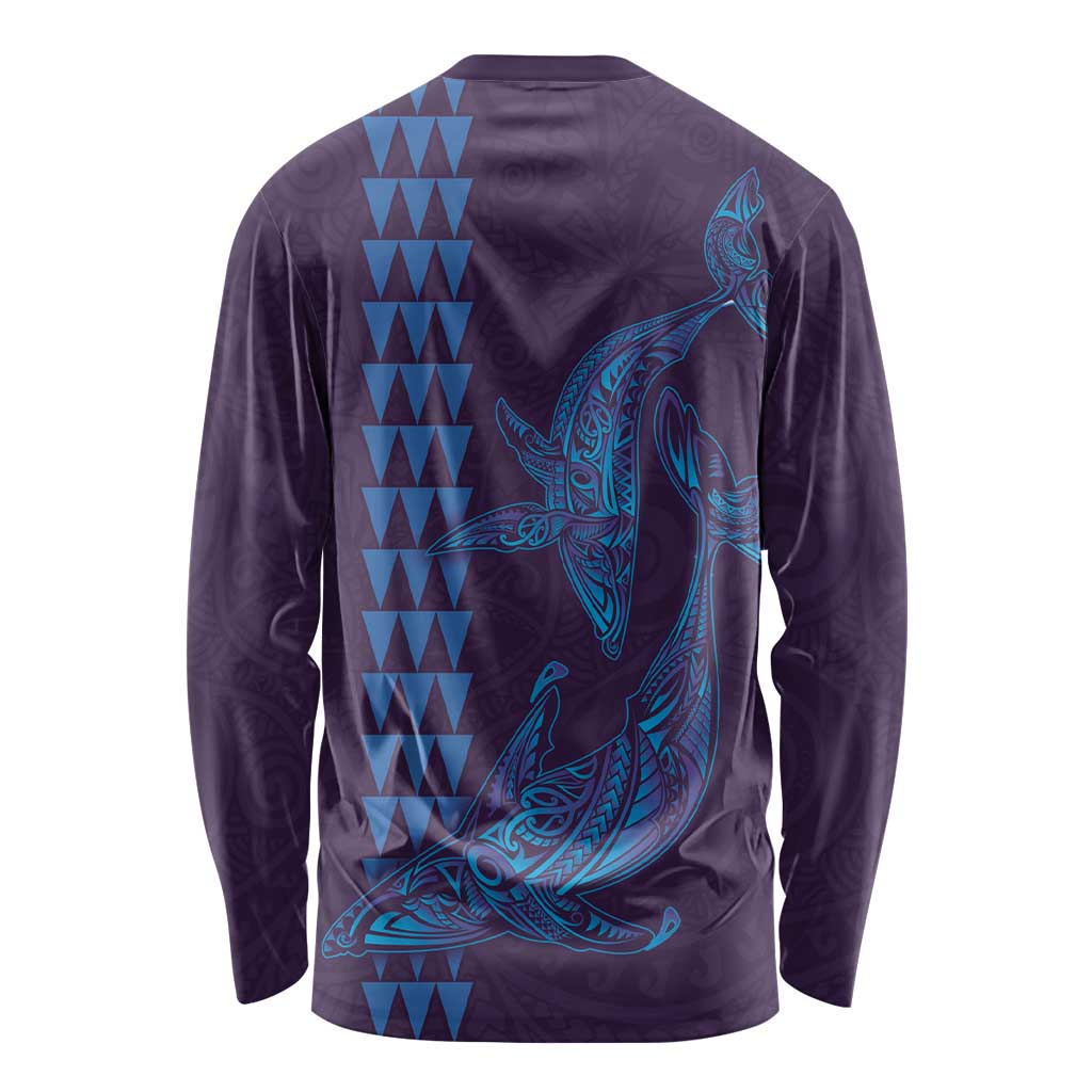 Aloha Hawaii Whale Kakau and Polynesian Tattoo Long Sleeve Shirt Purple Color
